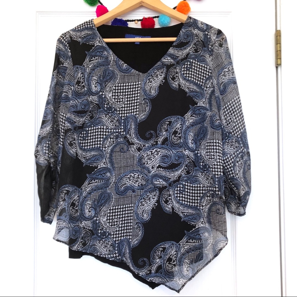 Apt. 9 Blue & Black Mixed Print Asymmetrical Top